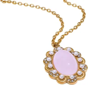 Pearl necklaces for women France Vintage Oval Pendant Pink Necklace Stainless Steel Imitation Pearl Stone Zircon Premium Jewelry-T37