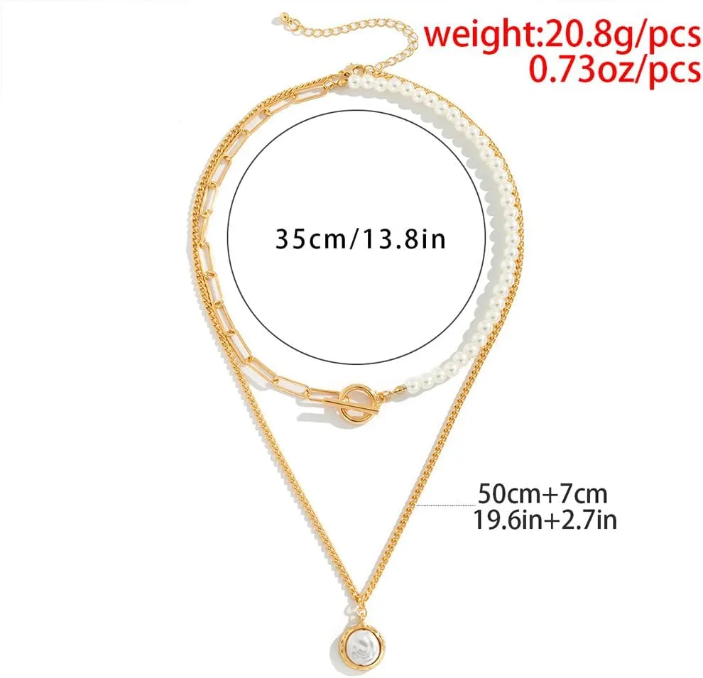 Pearl Paperclip Necklace Choker Pearl Toggle Clasp Necklaces for Women Double Layered Imitation Pearl Necklace Pendant Summer Beach Jewelry Gifts