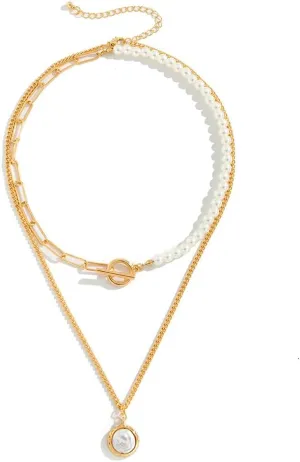 Pearl Paperclip Necklace Choker Pearl Toggle Clasp Necklaces for Women Double Layered Imitation Pearl Necklace Pendant Summer Beach Jewelry Gifts