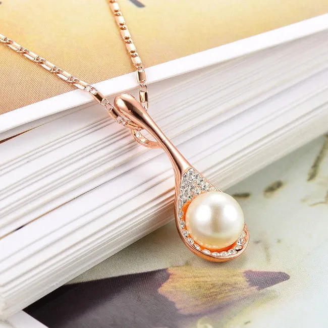 Pearl white gold Rhinestone Crystal necklace