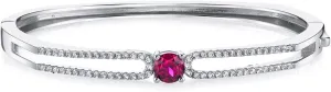 PEORA Created Ruby Solaris Hinged Bangle Bracelet for Women in Sterling Silver, Round Shape, 6mm, 1.25 Carats total, 2.25 inches diameter, Red Ruby Bangle Bracelet, July Birthstone Jewelry