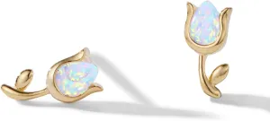 PERIMADE Gold Plated Small Tulip Stud Earrings for Women, Hypoallergenic Tiny Opal Flower Earrings Studs, 925 Sterling Silver Non Tarnish Earrings Trendy Jewelry Gift for Birthday Anniversary