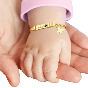 Personalized Baby Bracelets for Infant Girls Boys Baby Customized Name Bar Id Bracelet 14k Gold Plated 925 Silver Plating for Toddler New Born First Birthday Great Gifts 0-6 Years Old (Classic 1)
