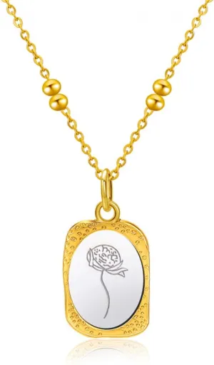 Personalized Birth Flower Necklace Gold Silver Two Tone Pendant Stainless Steel Necklace Mother's Day 17.7 inches