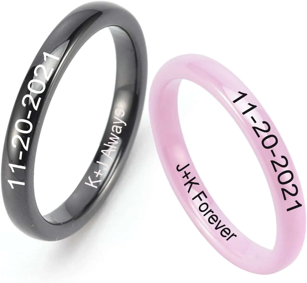 Personalized Ceramic Couple Rings for Boyfriend Girlfriend Classic Simple Comfort Fit Domed Promise Engagement Rings Wedding Bands for Men Women,Size 6 to 12