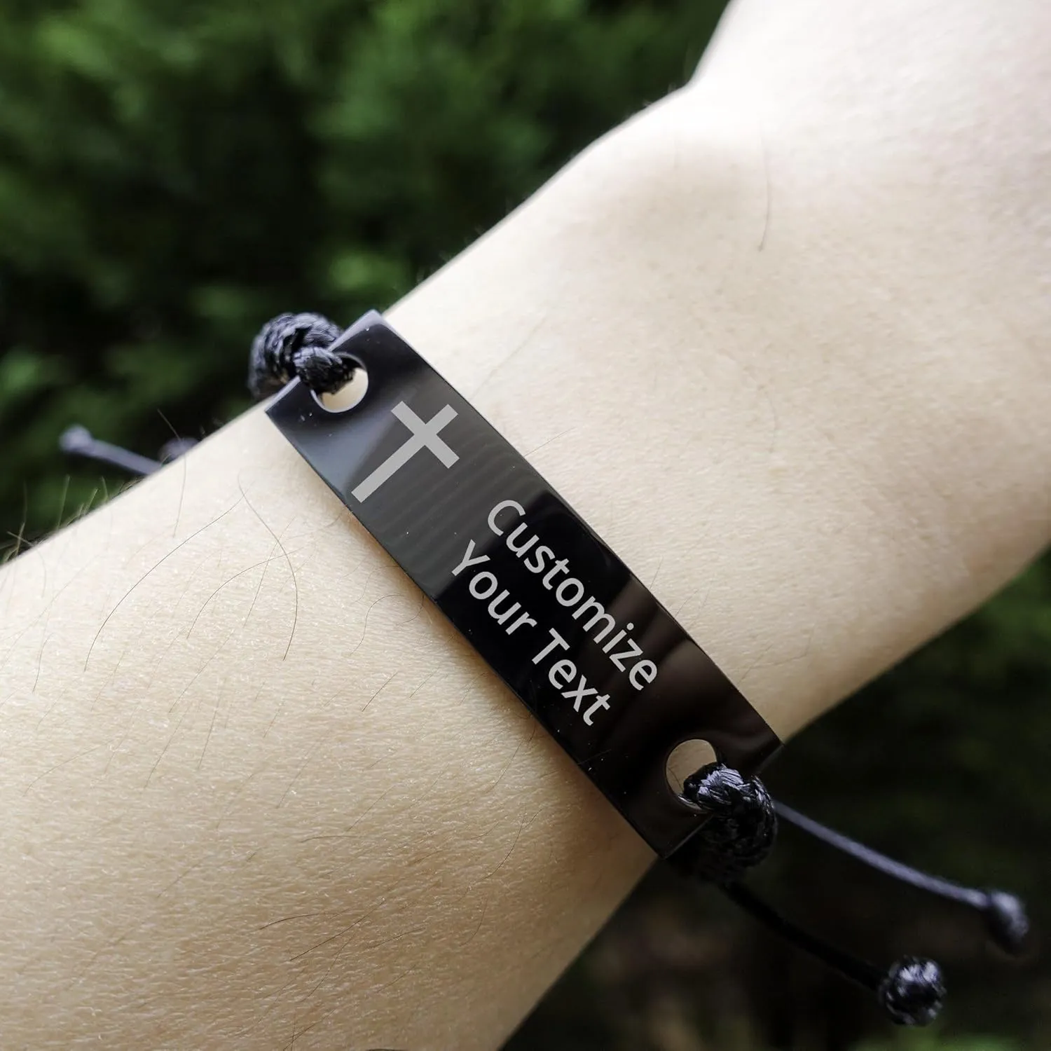 Personalized Christian Bible Verses Black Rope Bracelet Inspirational Scripture ID Cross Religious Quote Faith God Engraved Adjustable Customized Gifts for Men Women Kiss Him Husband Father Bois