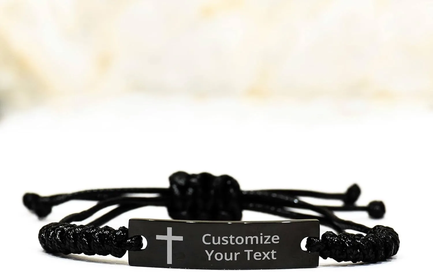 Personalized Christian Bible Verses Black Rope Bracelet Inspirational Scripture ID Cross Religious Quote Faith God Engraved Adjustable Customized Gifts for Men Women Kiss Him Husband Father Bois