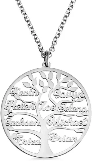 Personalized Family Tree 1-9 Name Necklace, Personalized Family Tree Necklace Name Necklace 925 Sterling Silver/Stainless Steel 1-9 Names Custom Pendant Necklace for Nanny Mom Family with Gift Box