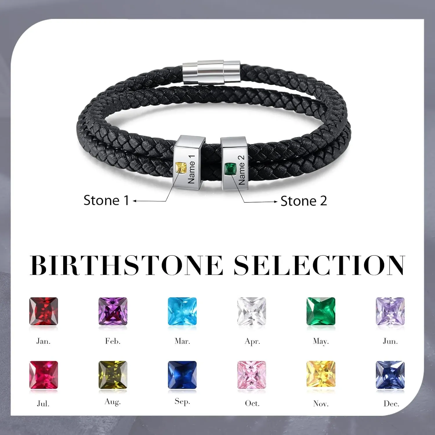 Personalized Fathers Day Bracelet Engraved 1-8 Names Birthstone Bracelets for Men Customized Mens Bracelet for Dad Husband Jewelry Gifts for Fathers Day