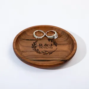 Personalized Small Wooden Jewelry Tray Engraved Wooden Ring Dish Engagement Men Ring Tray Wedding Ring Holder for Nightstand Gift for Anniversary Birthday Valentines Day
