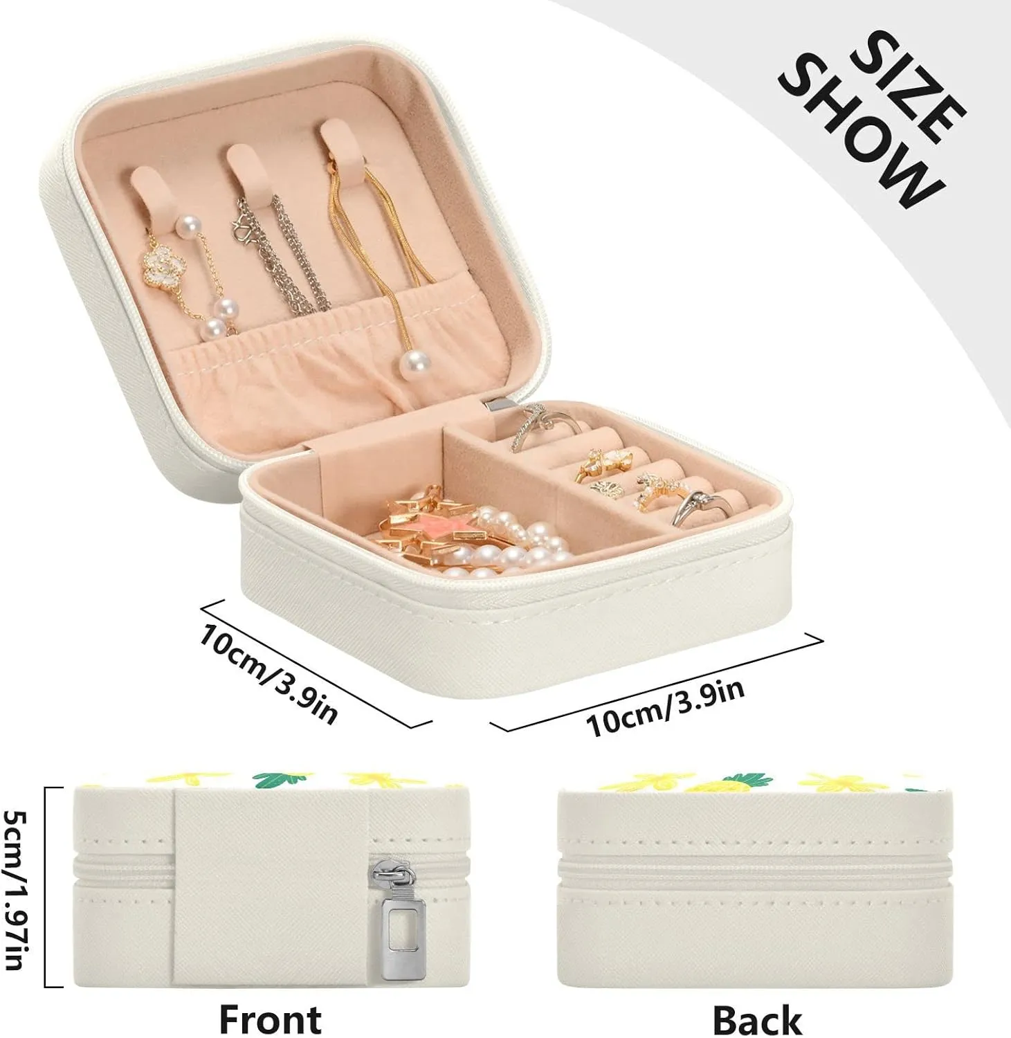 Pineapple Flowers Palm Leaves Jewelry Box Organizer Tropical Yellow Florals Fruit Travel Jewelry Case Small Jewelry Storage Holder for Ring Pendant Earring Necklace Bracelet, Gift for Women G