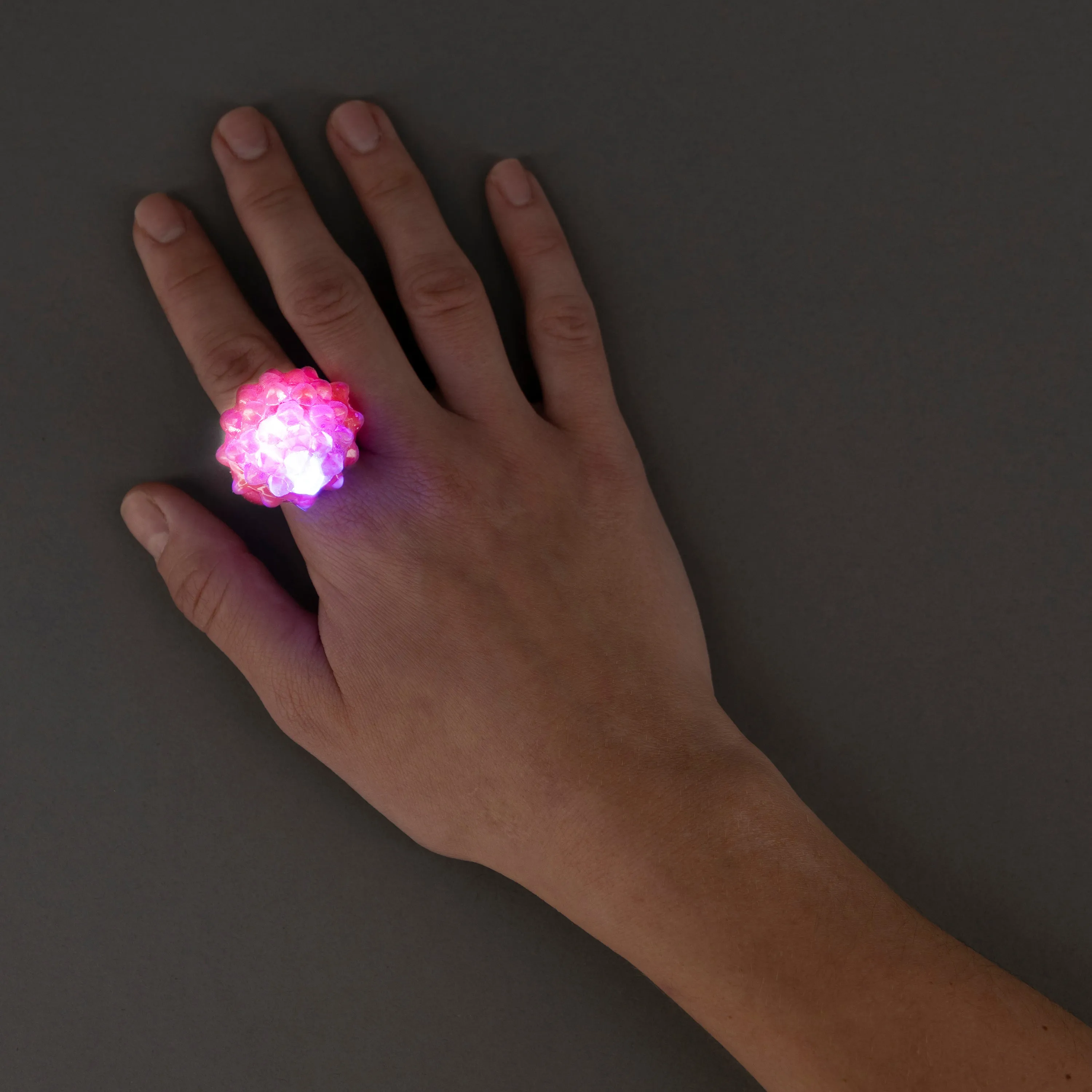 Pink LED Light Up Flashy Jelly Bumpy Rings - Pack of 6