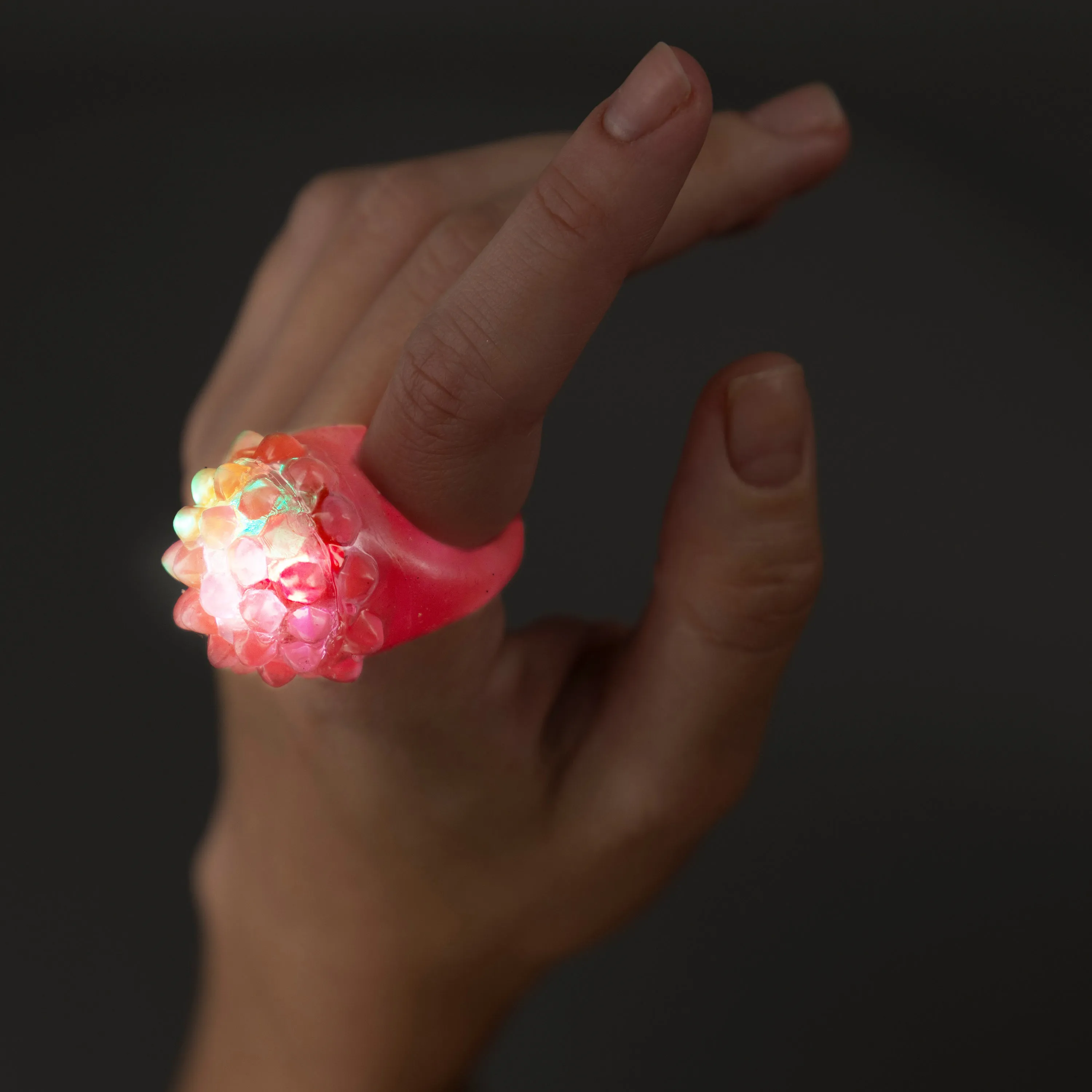 Pink LED Light Up Flashy Jelly Bumpy Rings - Pack of 6