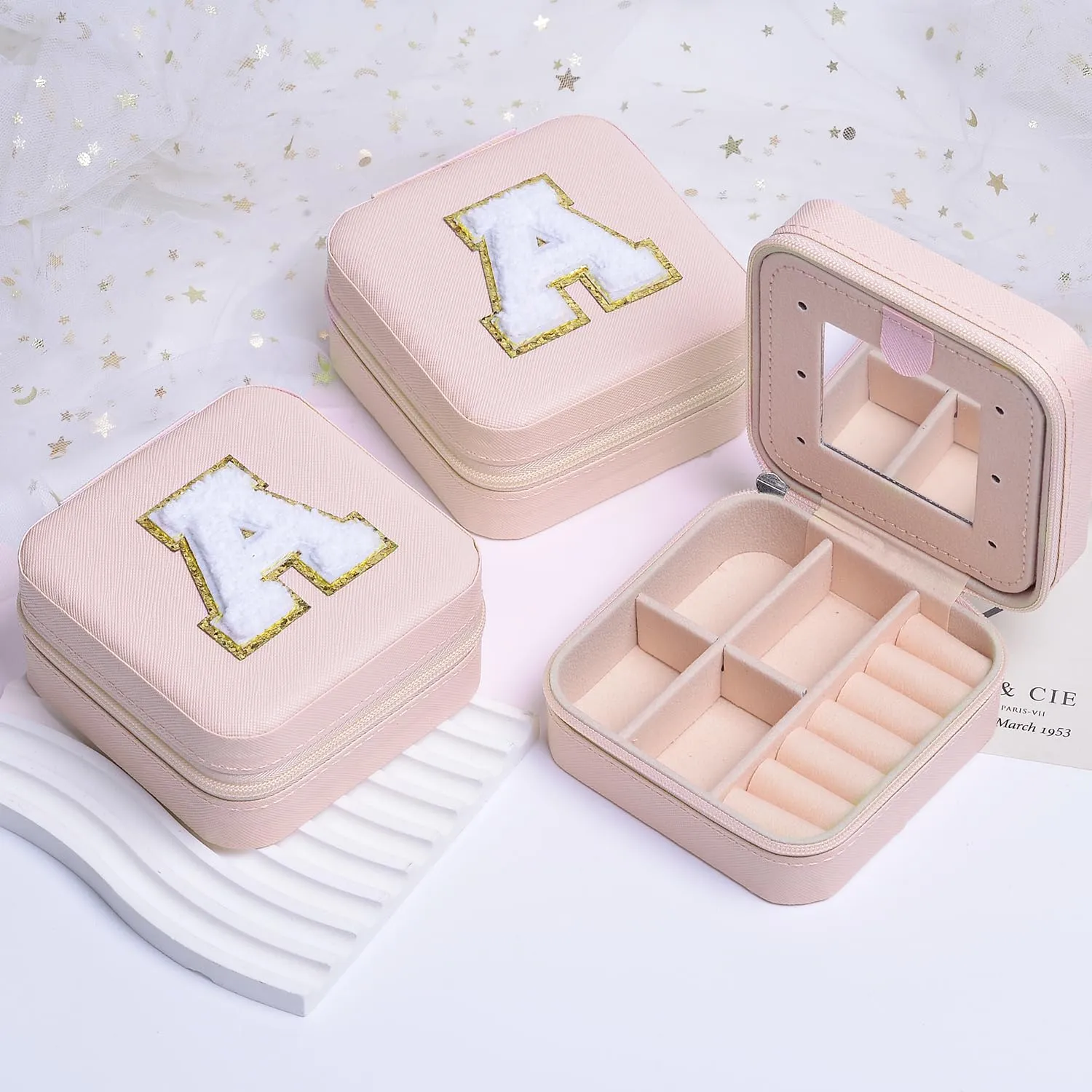 Pink Travel Jewelry Case With H Initial - Birthday Gifts for Women, Girls, Mothers Day, Bridesmaids - Personalized Trendy Jewelry Box