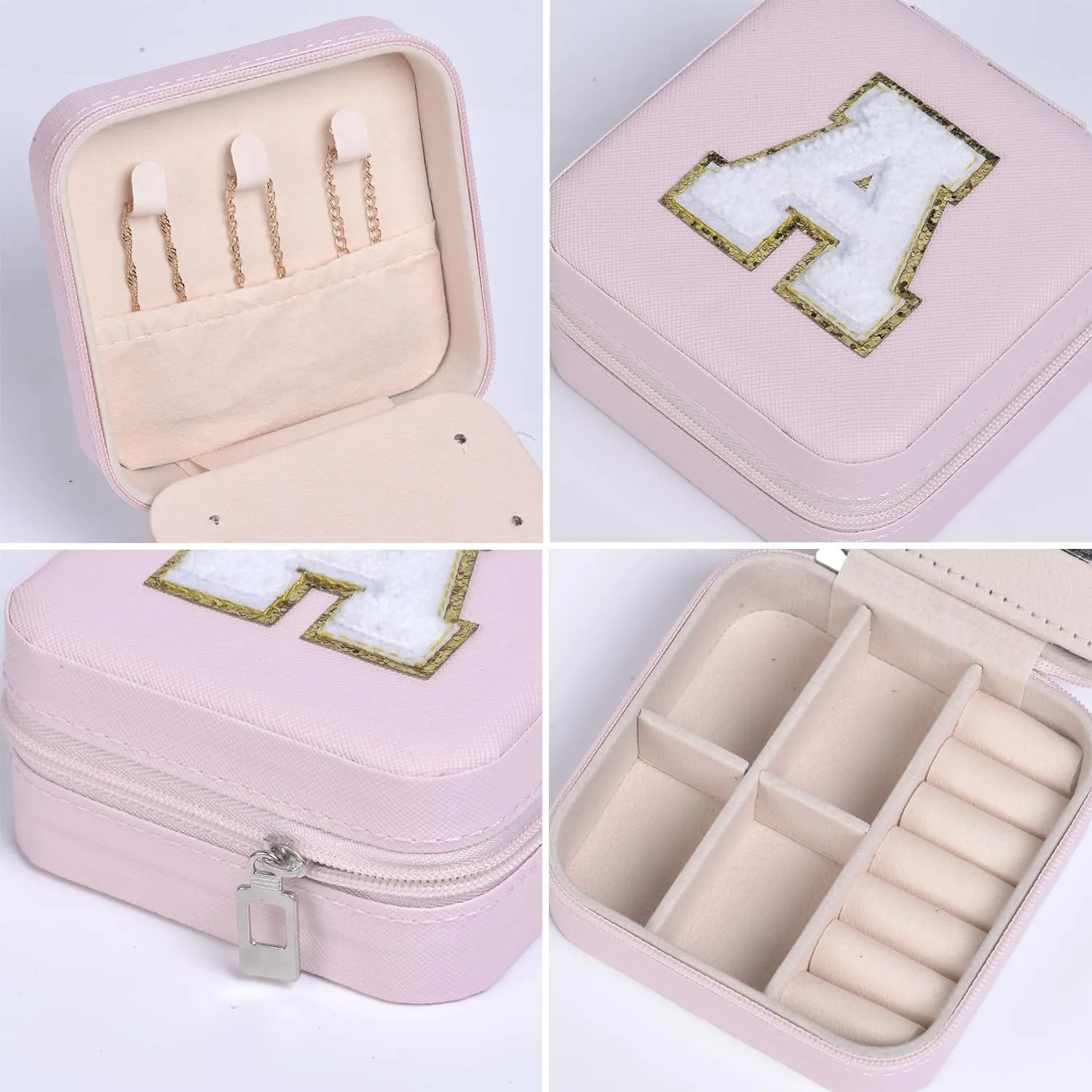 Pink Travel Jewelry Case With H Initial - Birthday Gifts for Women, Girls, Mothers Day, Bridesmaids - Personalized Trendy Jewelry Box