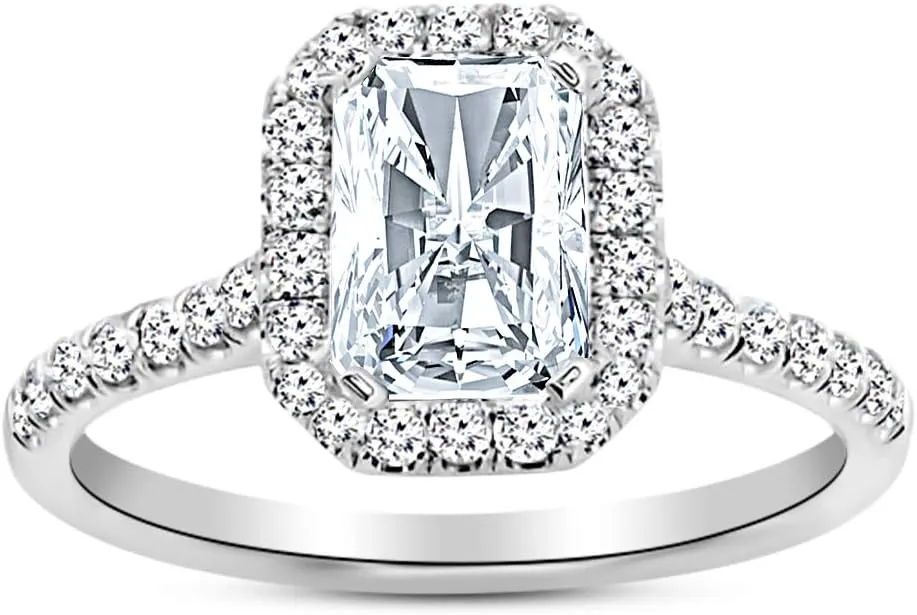 Platinum 1-5 Carat Lab Grown Radiant Cut Halo IGI Certified Diamond Engagement Ring (D-E Color VVS1-VVS2