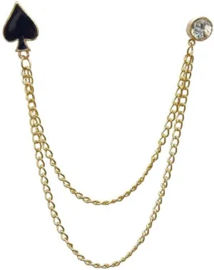 Poker Black Spade Long Chain Tassel Collar Brooch Pin for Women Girls Men Rhinestone Solitaire Playing Cards Gold Plated Link Pins Lapel Suit Coat Brooches Pins Punk Jewelry Gifts Clothes Accessories
