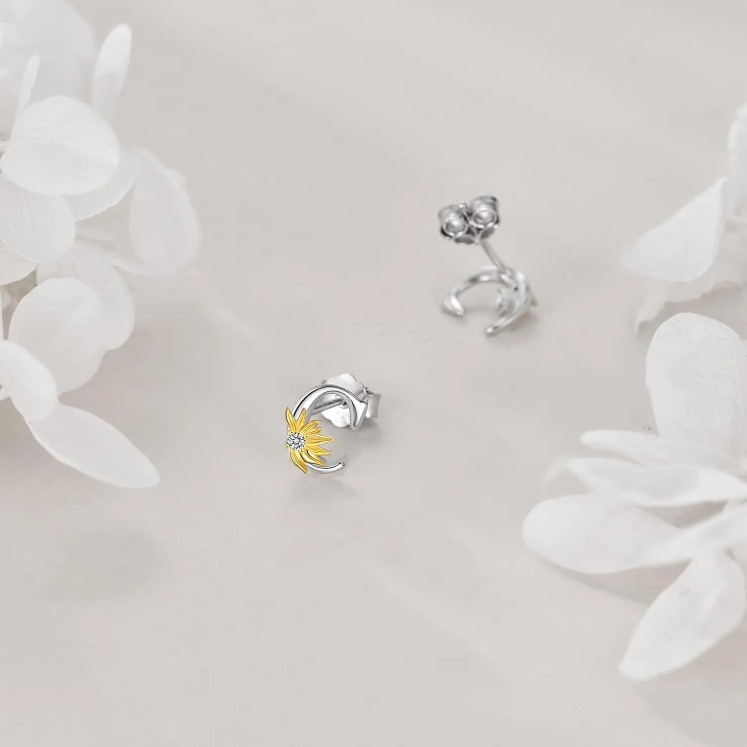 POPLYKE Sterling Silver Initial Alphabet Letter Script Name Earrings Sunflower Initial Studs for Women