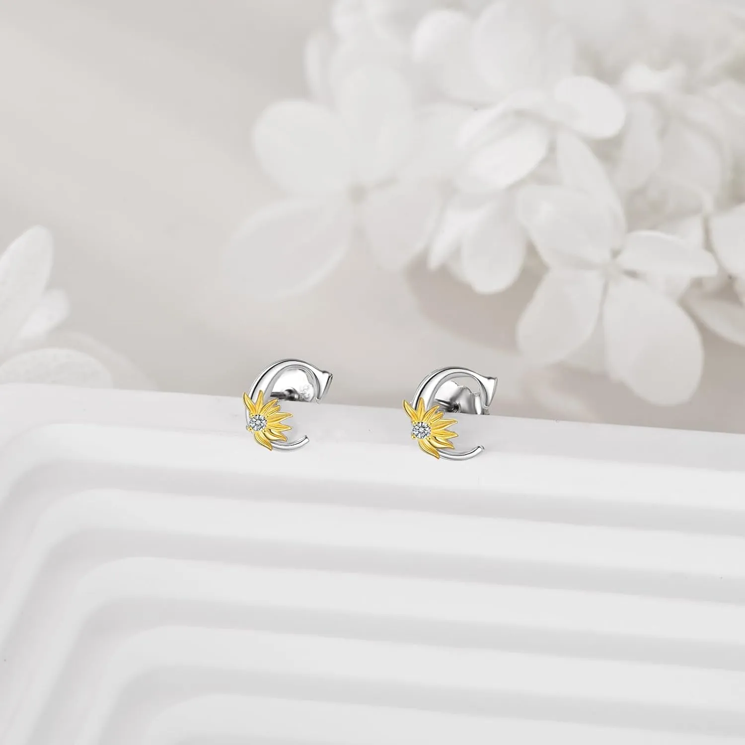 POPLYKE Sterling Silver Initial Alphabet Letter Script Name Earrings Sunflower Initial Studs for Women
