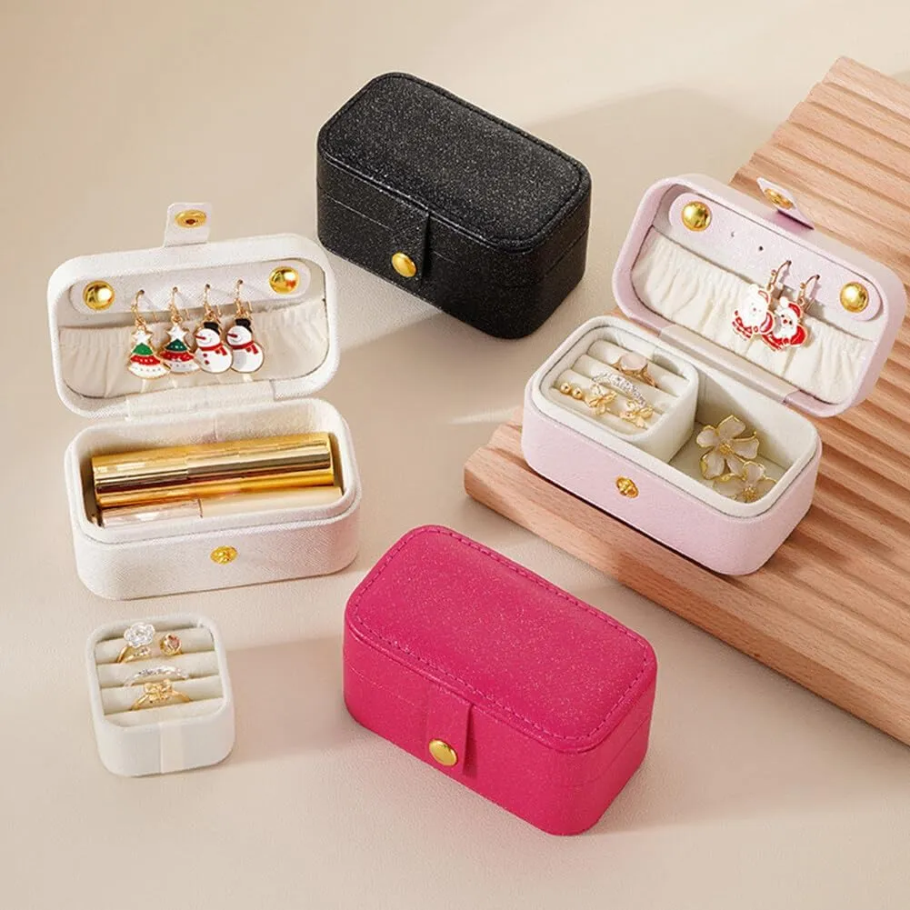 Portable Travel Mini Jewelry Box PU Leather Organizer Box Leather Jewellery Ring Lipsticks Organizer Case Storage Box Gift for Girls Women