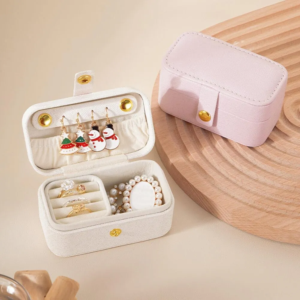 Portable Travel Mini Jewelry Box PU Leather Organizer Box Leather Jewellery Ring Lipsticks Organizer Case Storage Box Gift for Girls Women