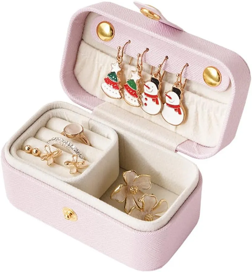Portable Travel Mini Jewelry Box PU Leather Organizer Box Leather Jewellery Ring Lipsticks Organizer Case Storage Box Gift for Girls Women