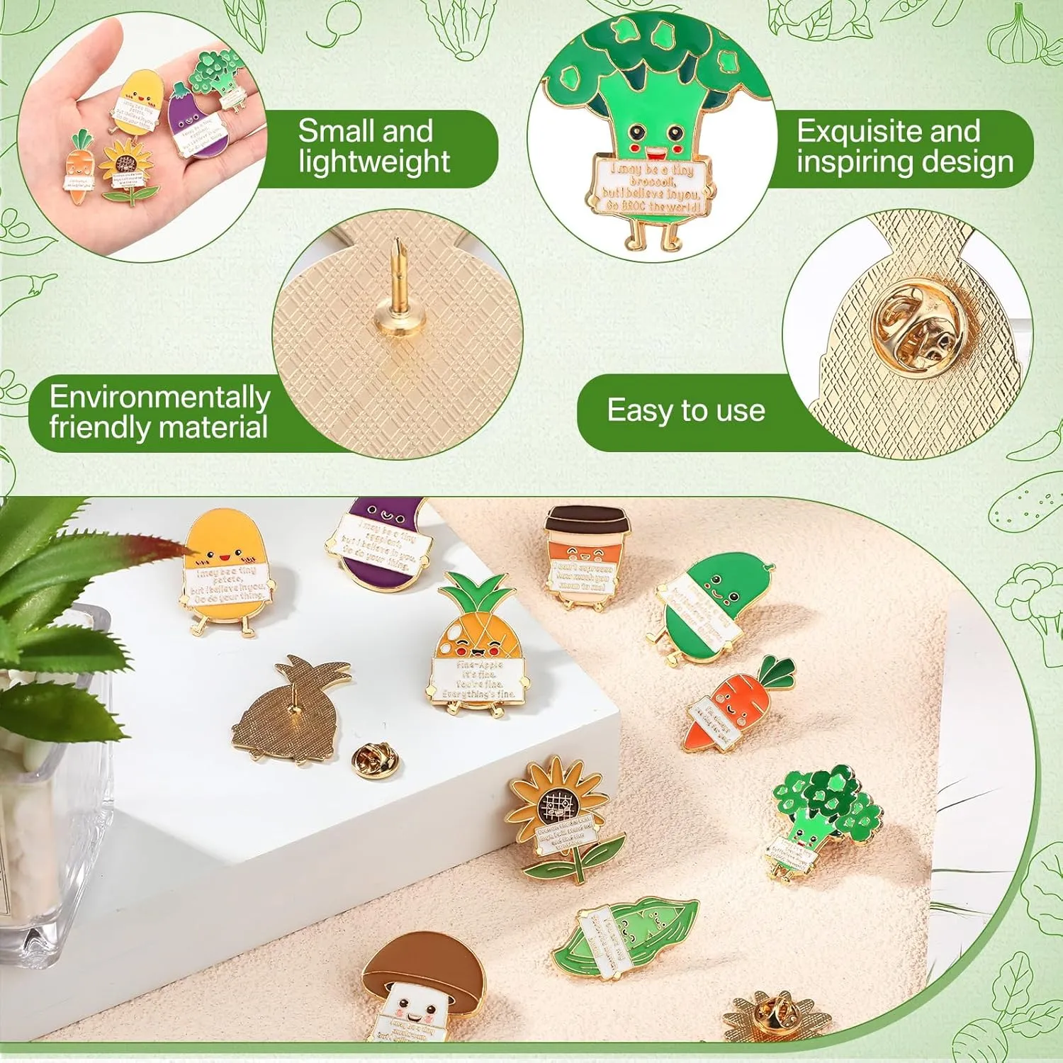 Positive Enamel Vegetables Fruits Pins Alloy Pin Appreciation Gifts for Dietitian End of School Year Gifts for Students