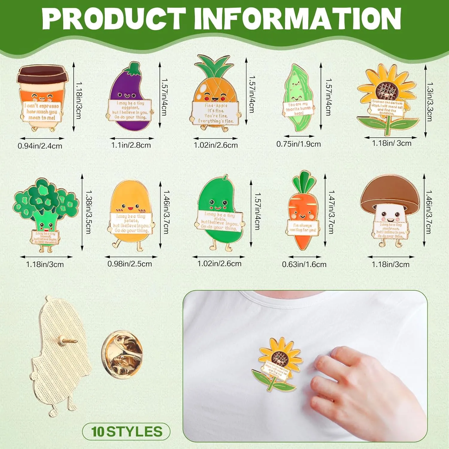 Positive Enamel Vegetables Fruits Pins Alloy Pin Appreciation Gifts for Dietitian End of School Year Gifts for Students