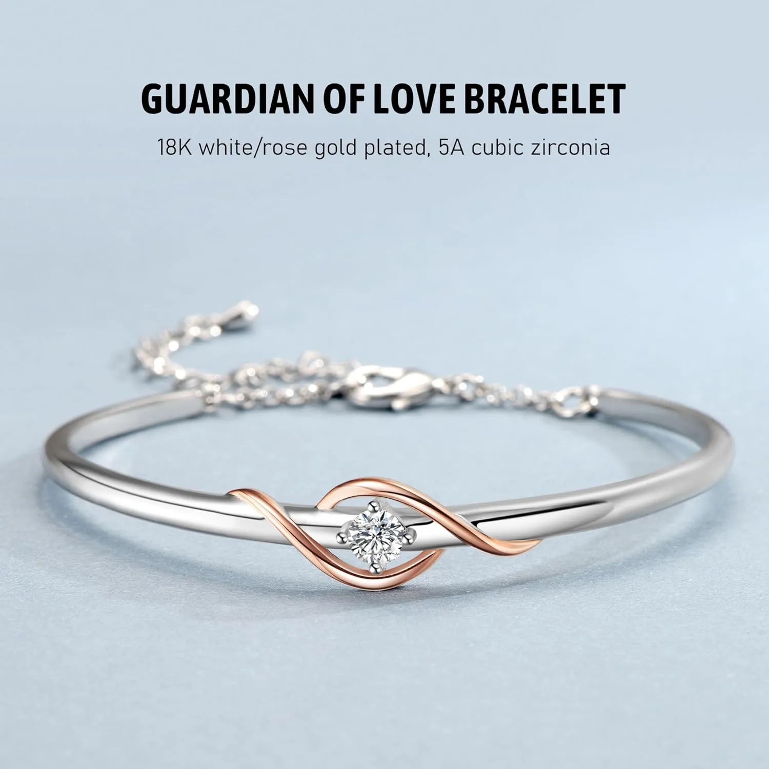 Praelinos Guardian of Love Bracelet for Women White/Rose Gold Plated Bracelets Silver Tone Jewelry 5A Cubic Zirconia Birthday Gifts for Women Mom Girlfriend Her