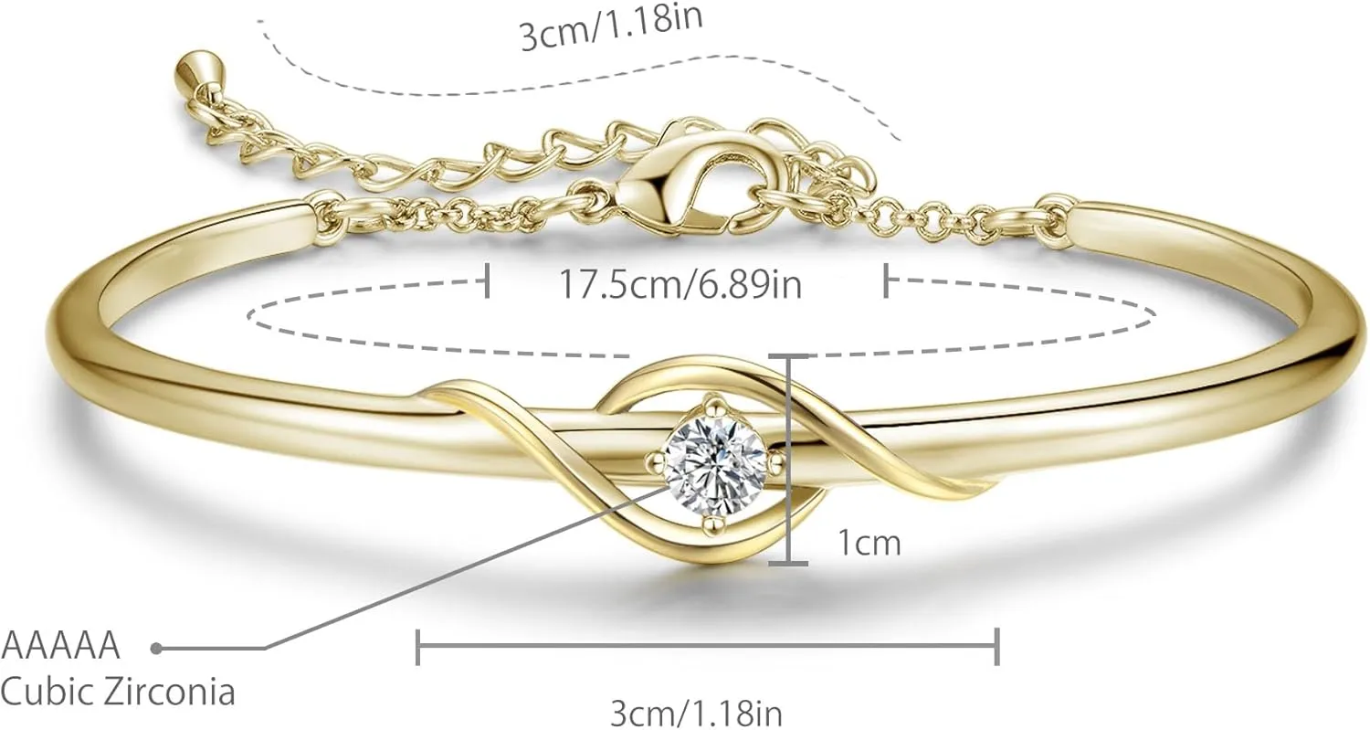 Praelinos Guardian of Love Bracelet for Women White/Rose Gold Plated Bracelets Silver Tone Jewelry 5A Cubic Zirconia Birthday Gifts for Women Mom Girlfriend Her