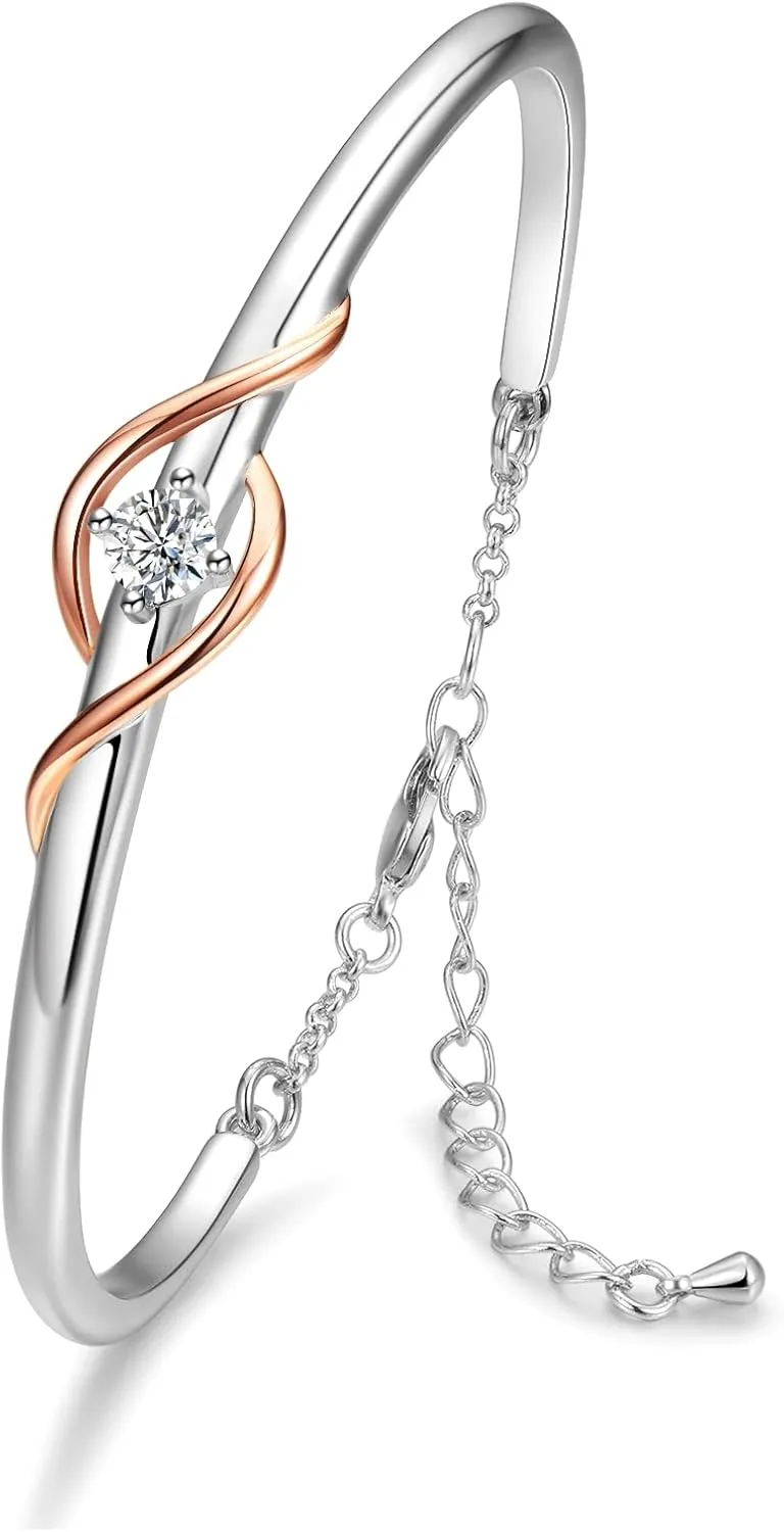 Praelinos Guardian of Love Bracelet for Women White/Rose Gold Plated Bracelets Silver Tone Jewelry 5A Cubic Zirconia Birthday Gifts for Women Mom Girlfriend Her