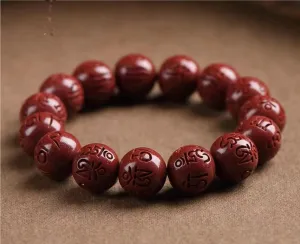 Prayer Beads,Beads Necklace,Bracelet, Buddhist prayer beads bracelet, natural cinnabar six-word truth bracelet, feng shui wealth auspicious peace bracelet (Size : 8mm) (Size : (Size : 6mm