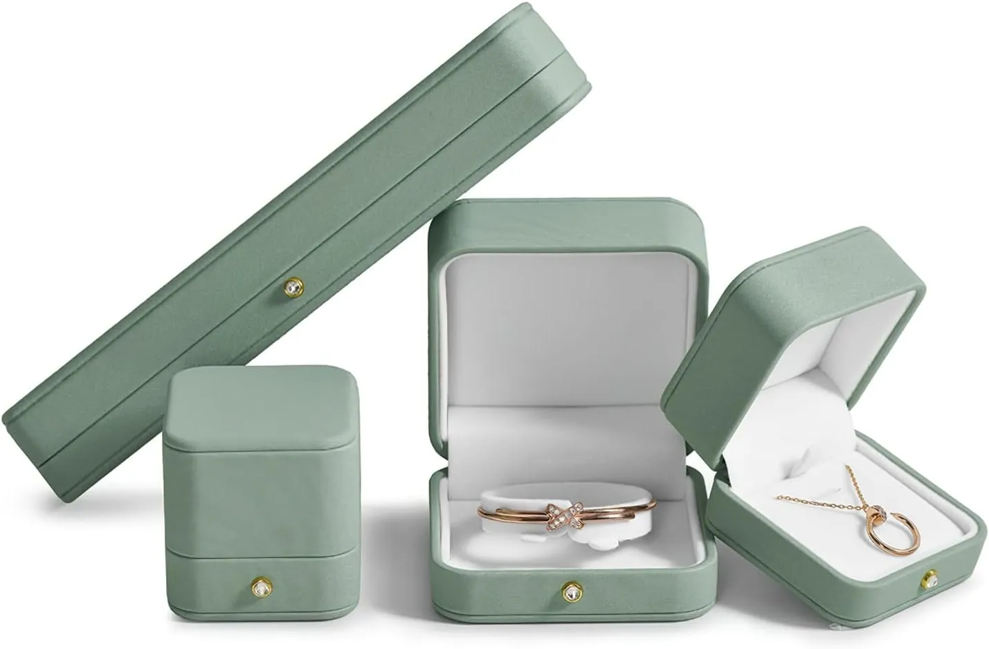 Premium Green Leather Bracelet Bangle Gift Box Velvet Interior Bracelet Storage Holder Box