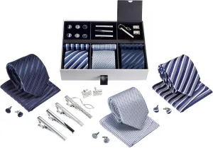 Premium Mens Gift Tie Set Silky Necktie Pocket Squares Tie Clips Cufflinks For Men