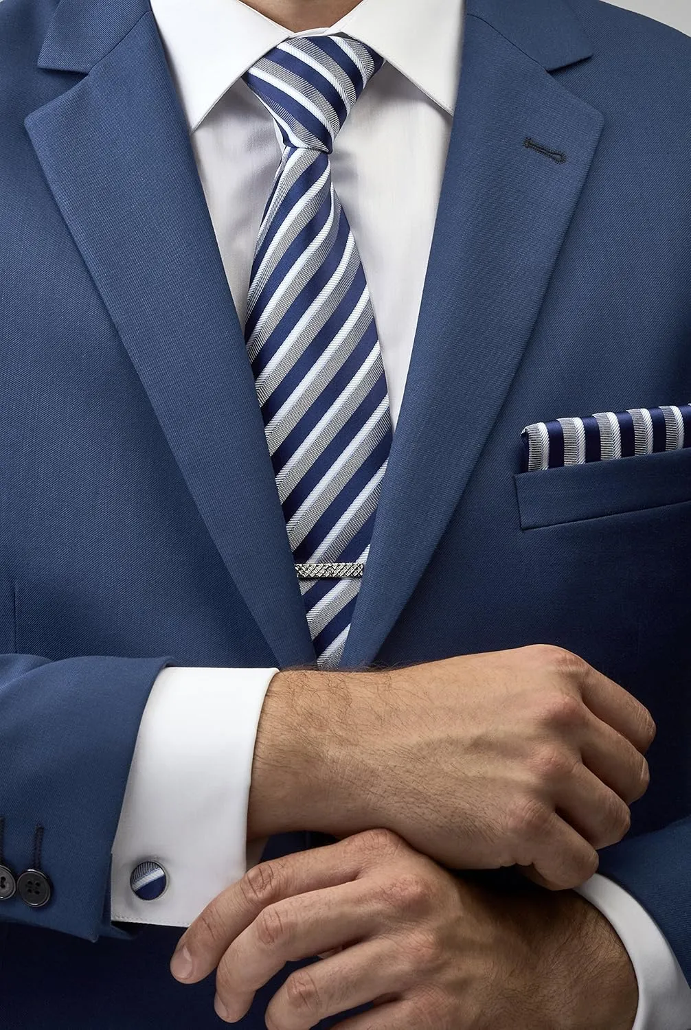Premium Mens Gift Tie Set Silky Necktie Pocket Squares Tie Clips Cufflinks For Men