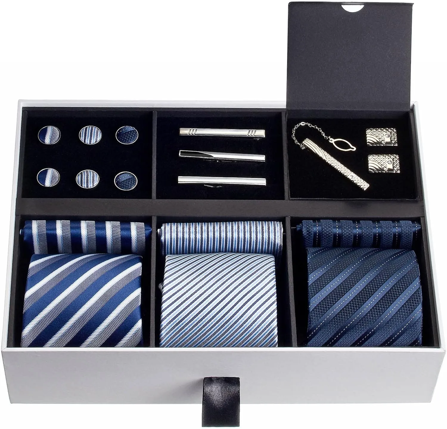 Premium Mens Gift Tie Set Silky Necktie Pocket Squares Tie Clips Cufflinks For Men