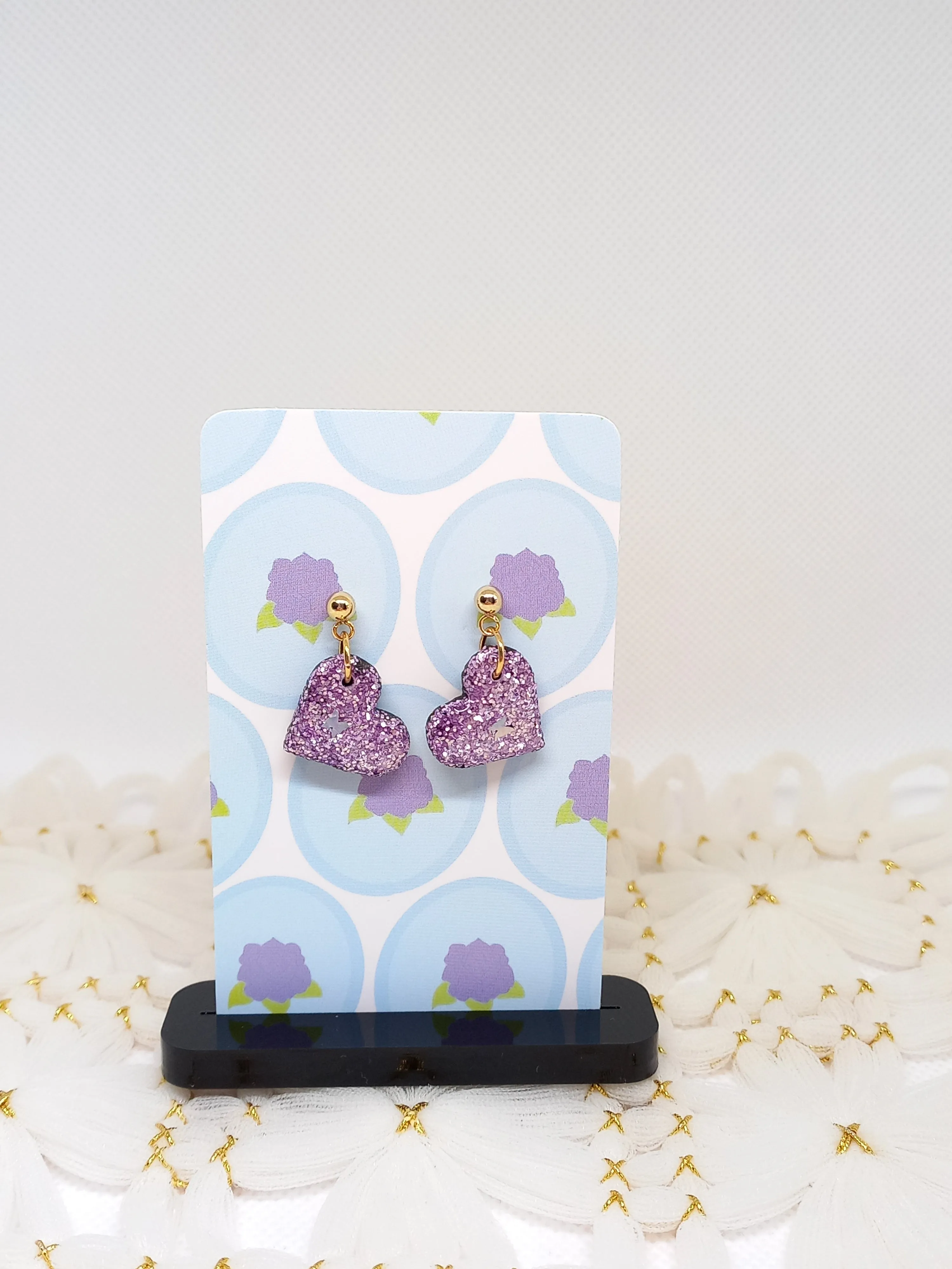 Purple Glittery Heart Earrings | Sparkles Collection