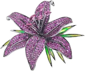 Purple/White Rhinestone Lily Brooch Suit Pin for Women Flower Lapel Pin Accessories Gift for Mom Wife