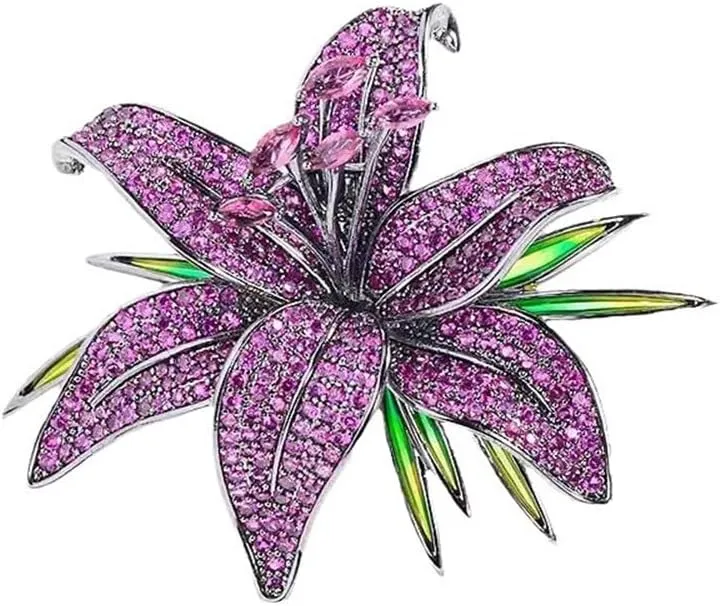 Purple/White Rhinestone Lily Brooch Suit Pin for Women Flower Lapel Pin Accessories Gift for Mom Wife