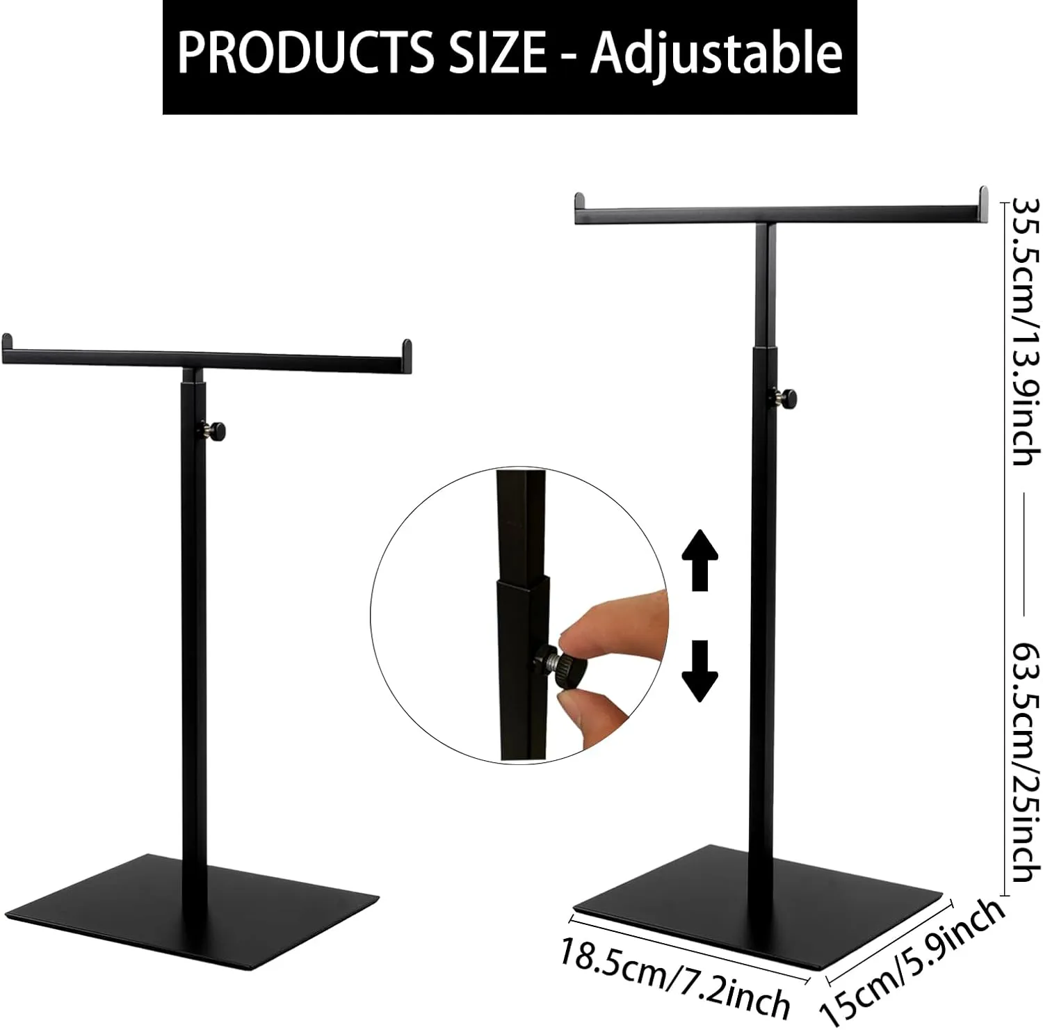 Purse Display Stand Jewelry Towers - 2 Pack Purse Stand Handbag Bag Display Black Tabletop Stainless Steel Hook Hanging Jewelry Stands for Necklaces Organizer Adjustable Height Home Store Boutique
