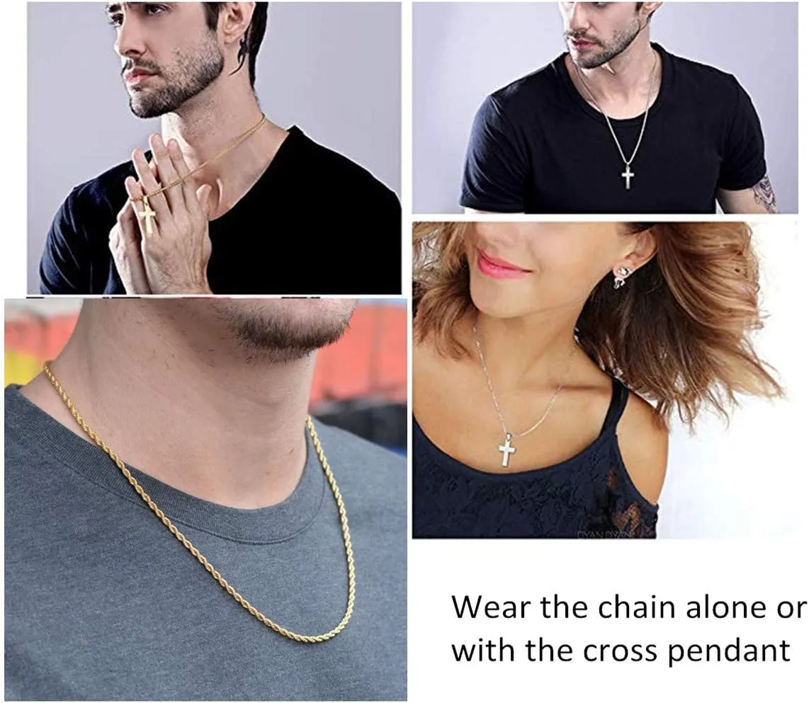 Q&S Jewels 2MM Men Women Rope Chain Necklace 18K Gold Plated,Stainless Steel Chain Necklace Links for men Fashion Jewelry, Wear Alone or with Pendant, 16-30 Inches