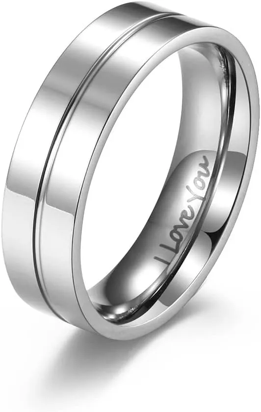 QINGDUO 6MM Matching Promise Rings for Couples His and Hers Zirconia CZ Wedding Ring Set Stainless Steel Engagement Bands Anniversary Rings for Men Women Lovers Matching Princess Cut Bridal Jewelry