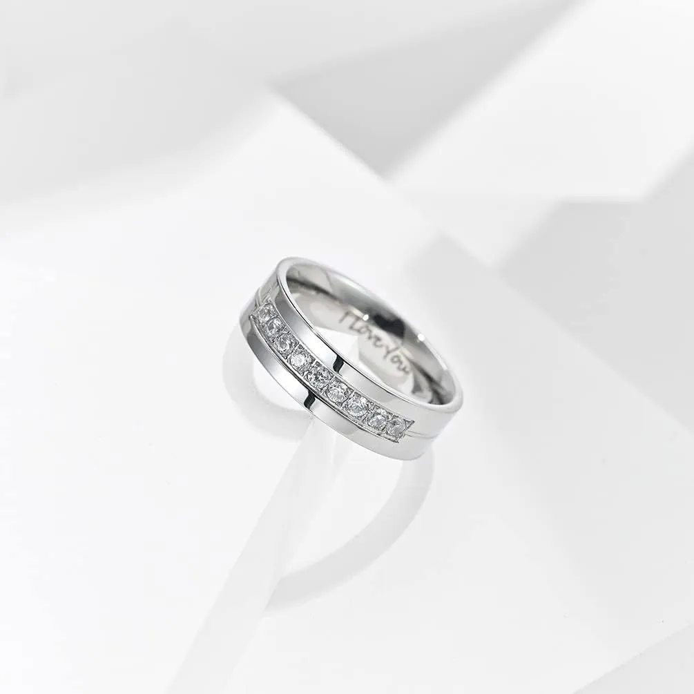 QINGDUO 6MM Matching Promise Rings for Couples His and Hers Zirconia CZ Wedding Ring Set Stainless Steel Engagement Bands Anniversary Rings for Men Women Lovers Matching Princess Cut Bridal Jewelry