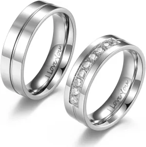 QINGDUO 6MM Matching Promise Rings for Couples His and Hers Zirconia CZ Wedding Ring Set Stainless Steel Engagement Bands Anniversary Rings for Men Women Lovers Matching Princess Cut Bridal Jewelry