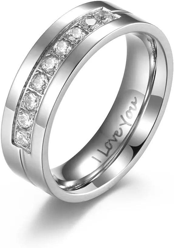 QINGDUO 6MM Matching Promise Rings for Couples His and Hers Zirconia CZ Wedding Ring Set Stainless Steel Engagement Bands Anniversary Rings for Men Women Lovers Matching Princess Cut Bridal Jewelry