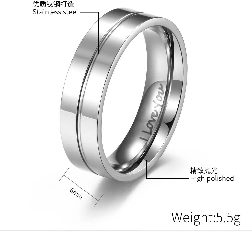 QINGDUO 6MM Matching Promise Rings for Couples His and Hers Zirconia CZ Wedding Ring Set Stainless Steel Engagement Bands Anniversary Rings for Men Women Lovers Matching Princess Cut Bridal Jewelry