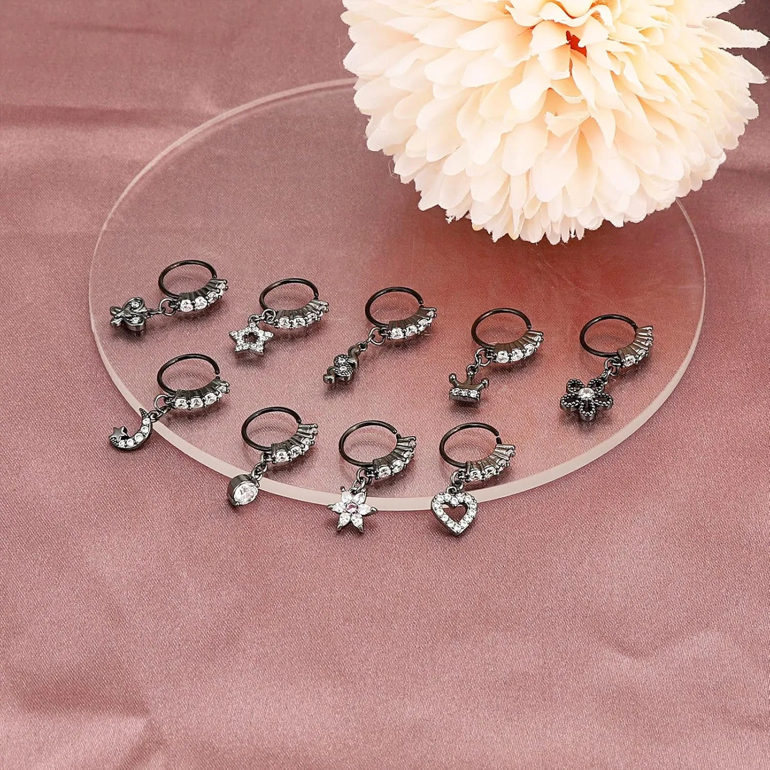 Qmcandy Stainless Steel Dangle Nose Hoop Spiral Twist Nose Studs Piercing Nose Ring for Women Men