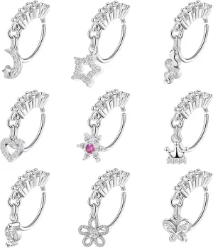 Qmcandy Stainless Steel Dangle Nose Hoop Spiral Twist Nose Studs Piercing Nose Ring for Women Men