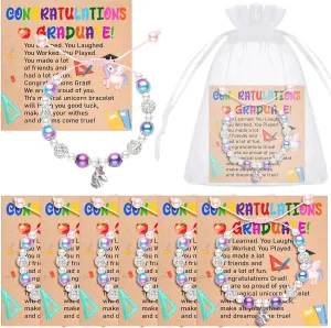 Quelay 6 Sets Kindergarten/Preschool Graduation Gifts Adjustable Unicorn Bracelet with Congratulation Cards and Organza Bags for Grad