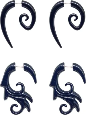 QUPENGXU 2 Pairs Acrylic Punk Unisex Stud Earrings Sprial Shaped Piercing Fake Ear Plug Cheater Earring For Women And Men